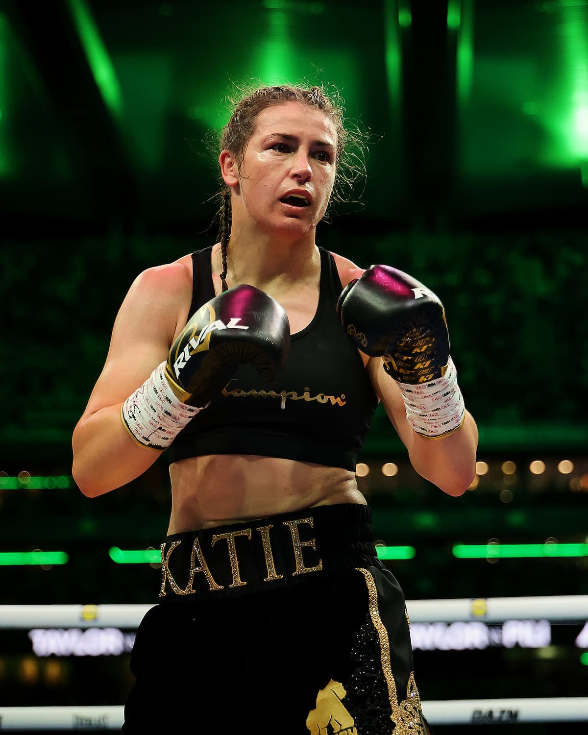 Katie Taylor in action during her bout against Flora Pili