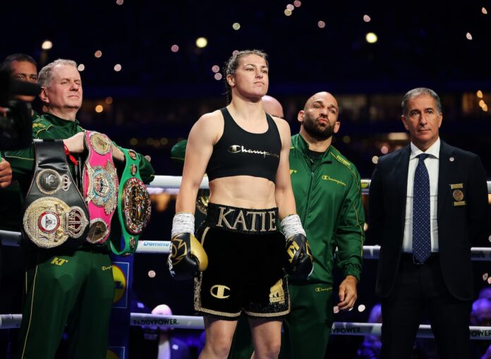 Katie Taylor in the ring during her bout against Flora Pili