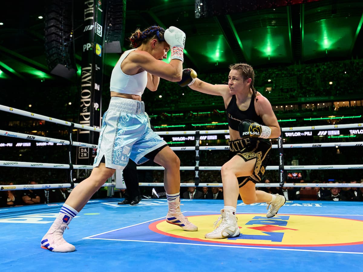 Katie Taylor throws a punch during her bout against Flora Pili