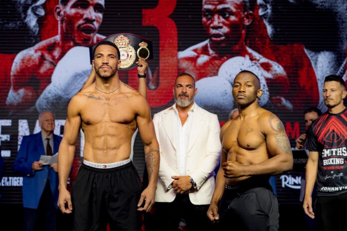 Boxers Lenar Perez, Thabiso Mchunu and promoter Camille Estephan during the weigh-in