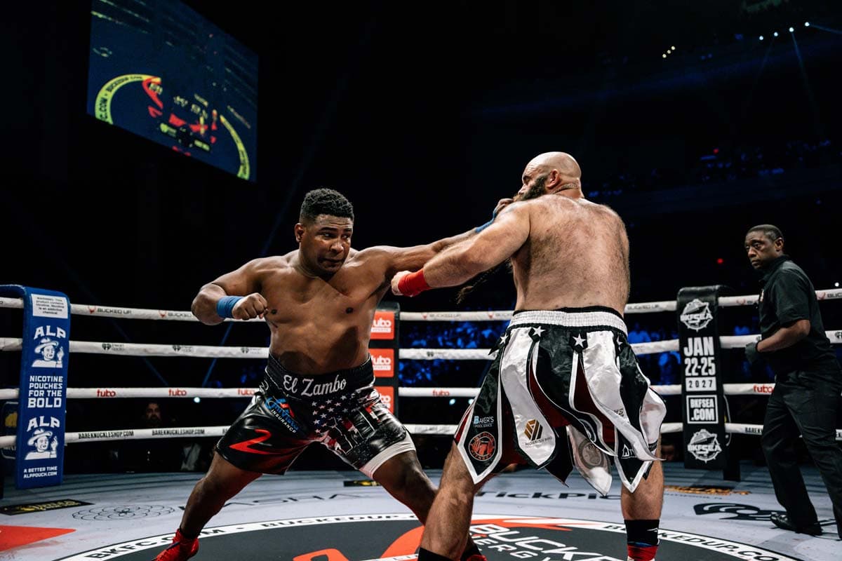 Leonardo Perdomo lands a jab during his bout against Bear Hill