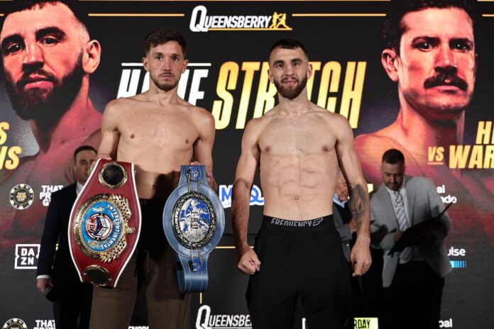 Liam Davies and Nathaniel Collins during the weigh-in at bp pulse LIVE