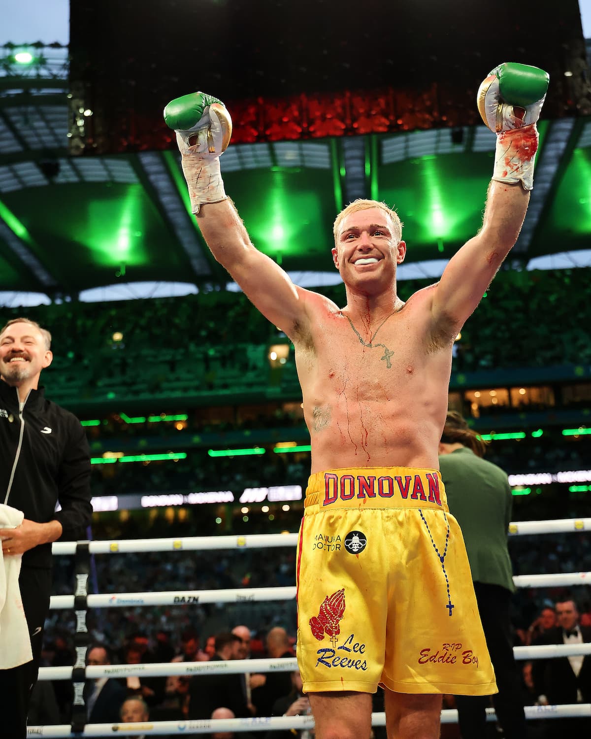 Paddy Donovan celebrates his victory over Tyrone McKenna
