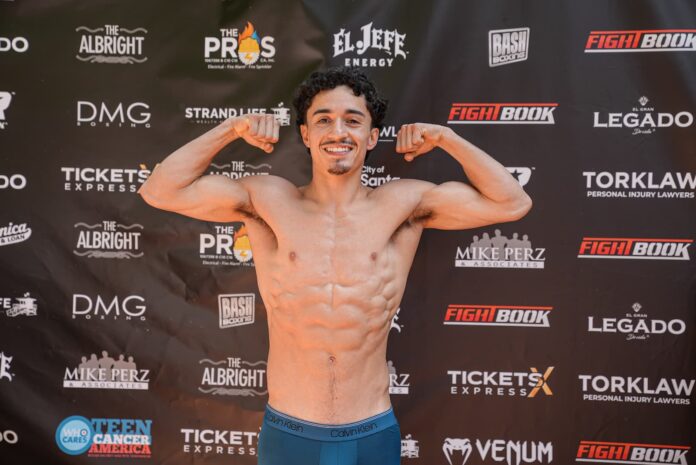 Steven Navarro during the weigh-in ahead of his bout