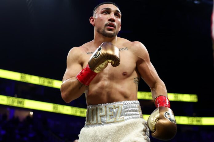 Teofimo Lopez during his bout against Rolando Romero at T-Mobile Arena