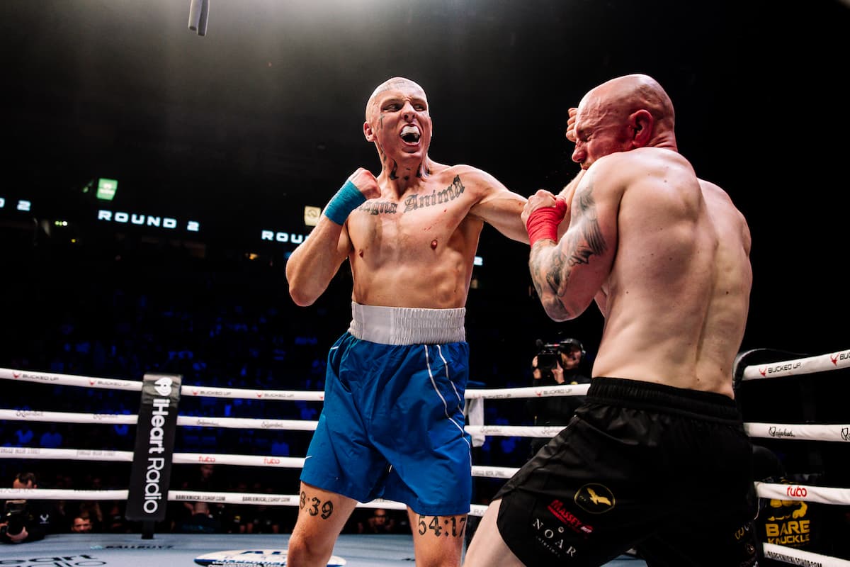 Tyrone Hamer lands a punch during his bout against Liam Dooley