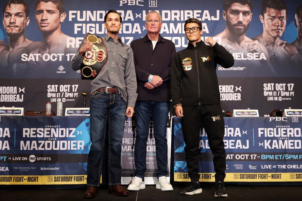 Brandon Figueroa, Tom Brown, and Tomoki Kameda during the press conference