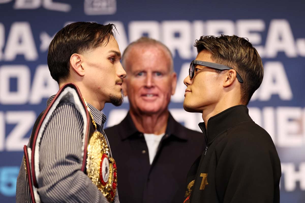 Brandon Figueroa and Tomoki Kameda face off during the press conference