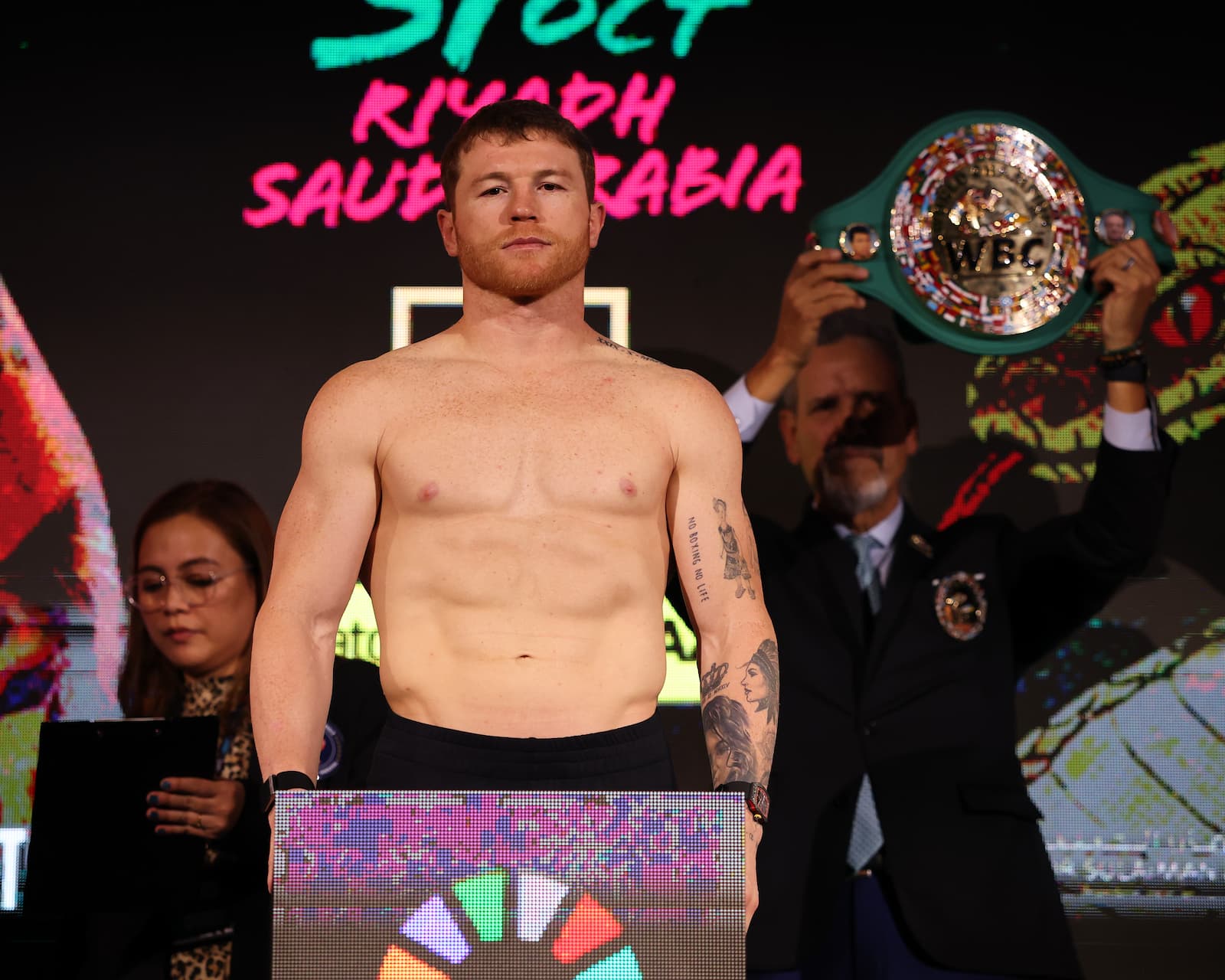 Photos: Canelo and Mbilli make weight for 168-pound title