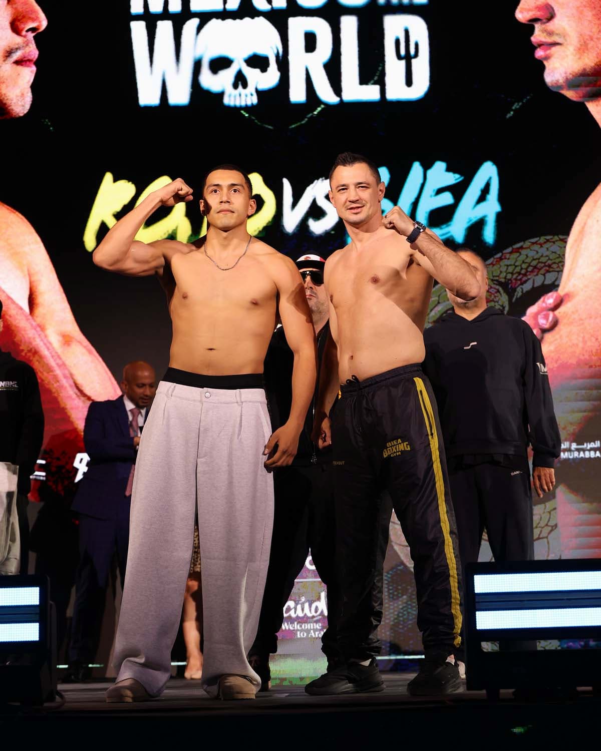 Carlos Emilio Rojo Vazquez and Flavius Biea during the weigh-in