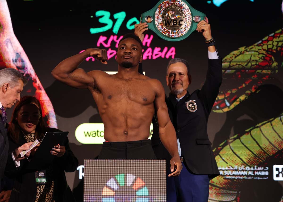 Christian Mbilli during the weigh-in