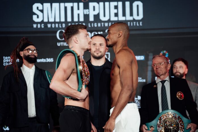 Dalton Smith and Alberto Puello face off during the weigh-in ahead of their bout