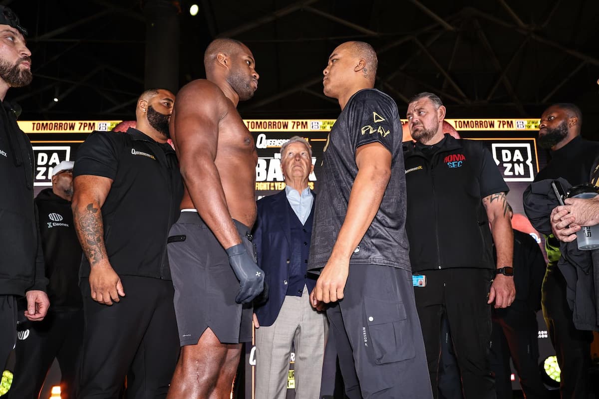Daniel Dubois and Fabio Wardley face off during the weigh-in in London