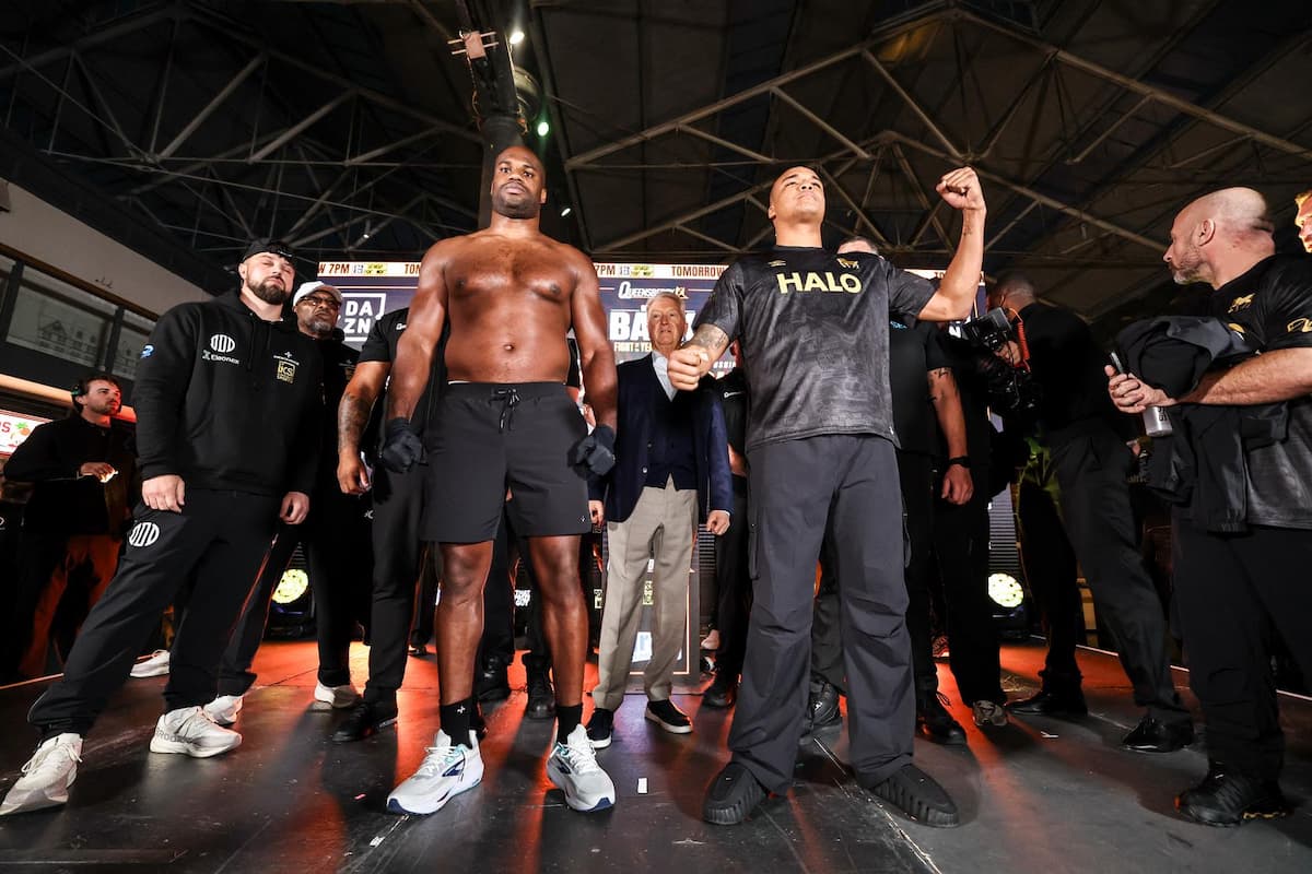 Daniel Dubois and Fabio Wardley during the weigh-in in London