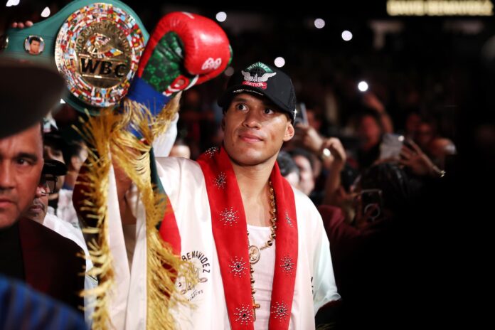David Benavidez makes his ring walk ahead of his bout against Gilberto Ramirez