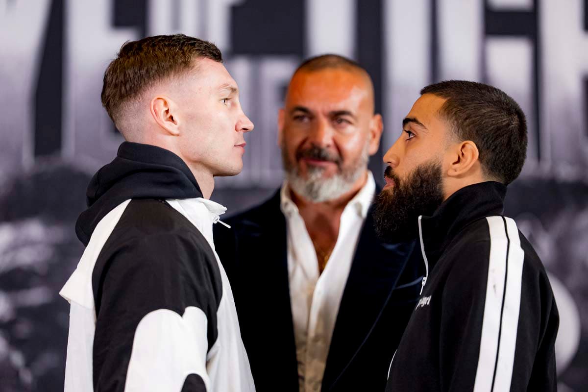 Dzmitry Asanau and Luis Santana face off during the press conference