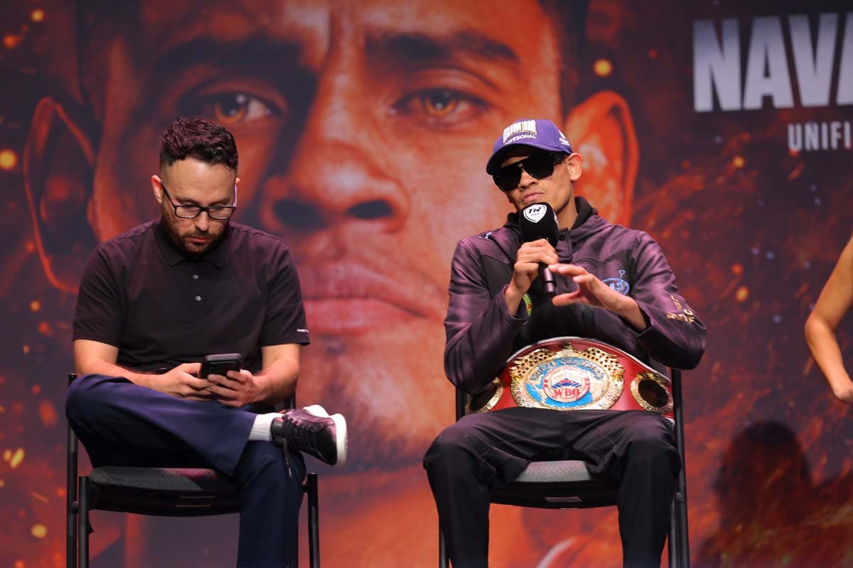 Emanuel Navarrete speaks during a press conference