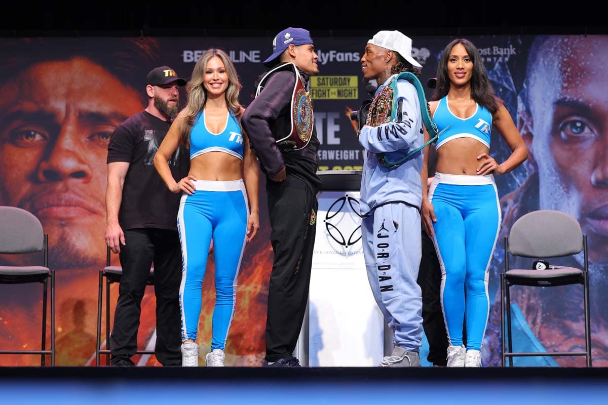 Emanuel Navarrete and O'Shaquie Foster face off during a press conference