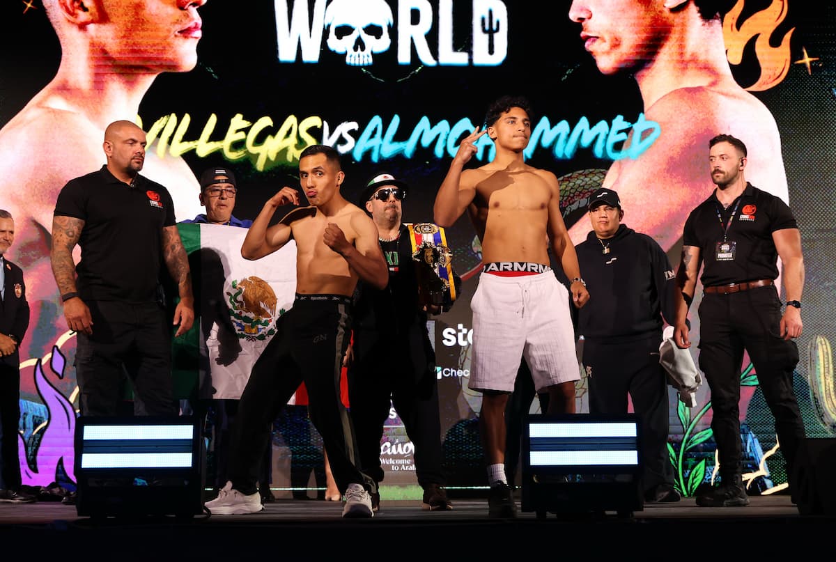 Erick Jahir Urvina Villegas and Sultan Almohammed during the weigh-in