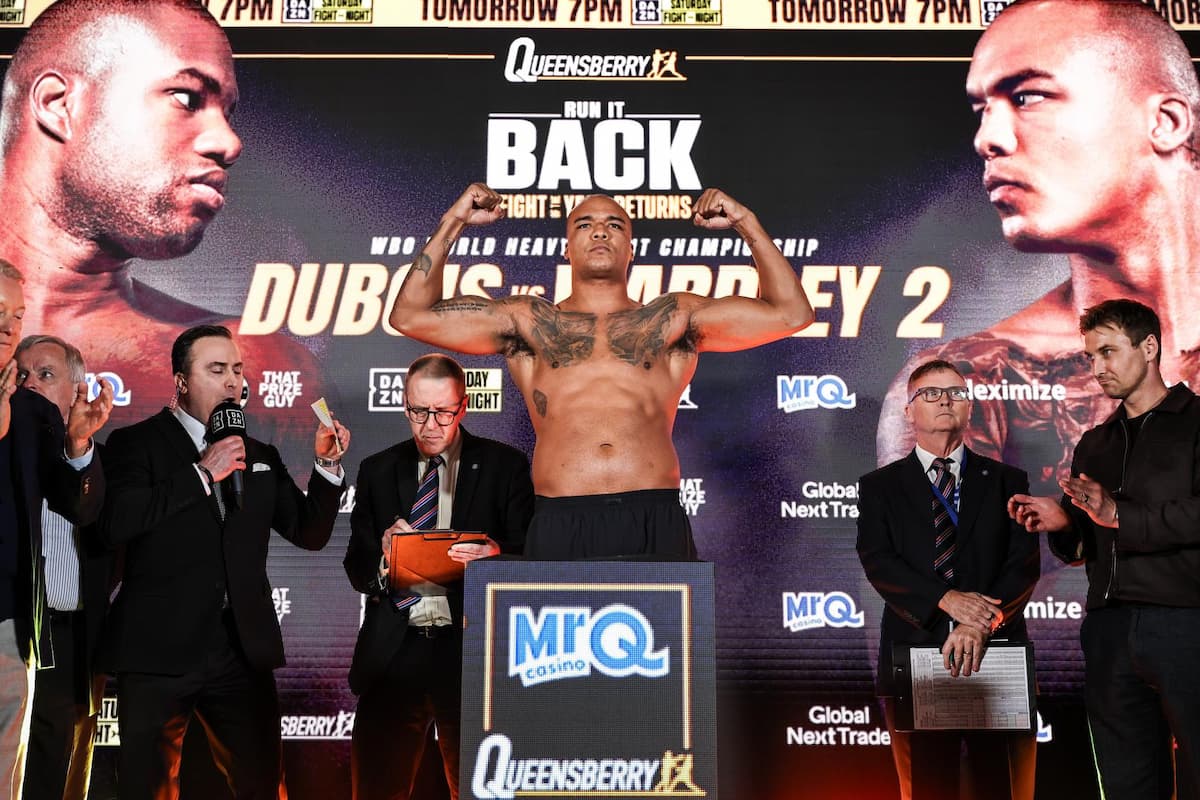 Fabio Wardley during the weigh-in in London