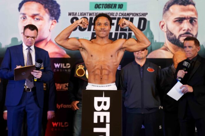 Floyd Schofield during the weigh-in at Wind Creek Casino in Hazel Crest, Illinois