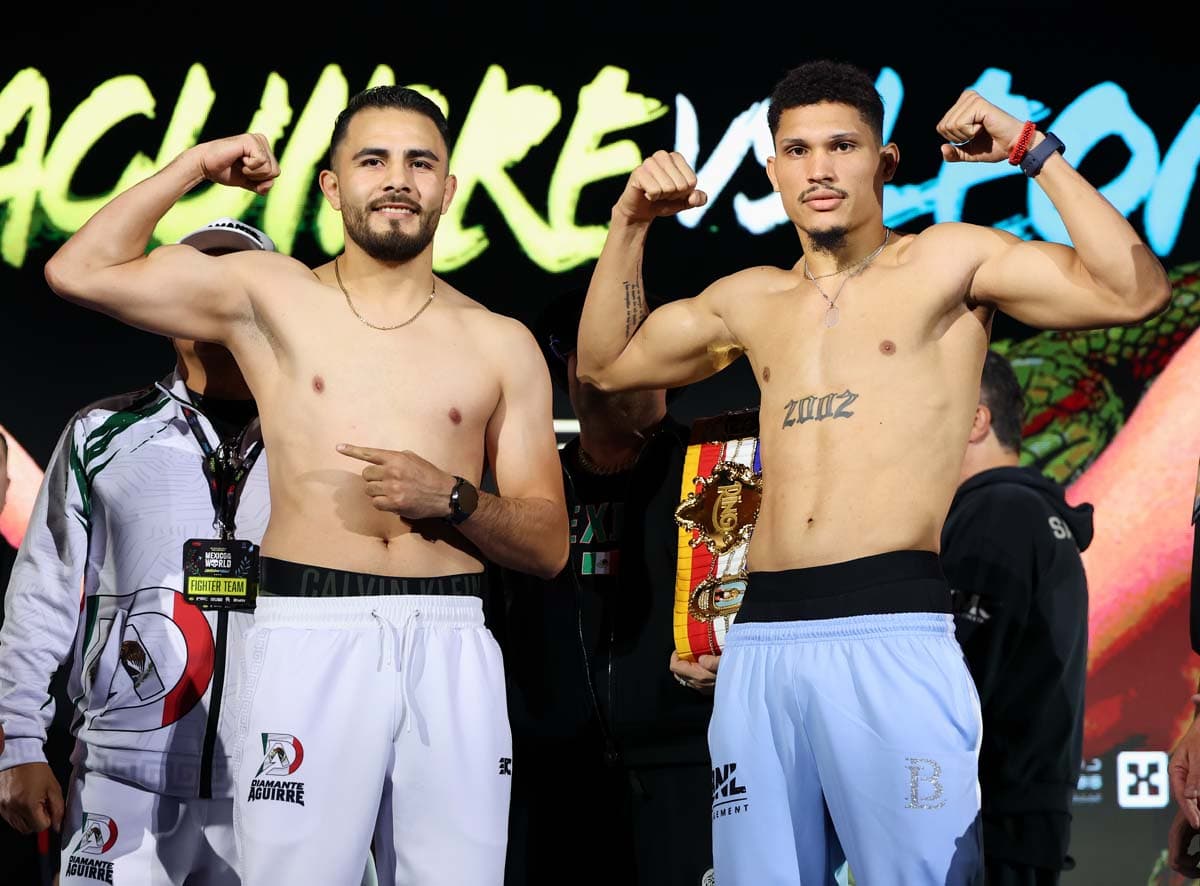 Hector Octavio Aguirre Martinez and Brayan Leon Salgado during the weigh-in