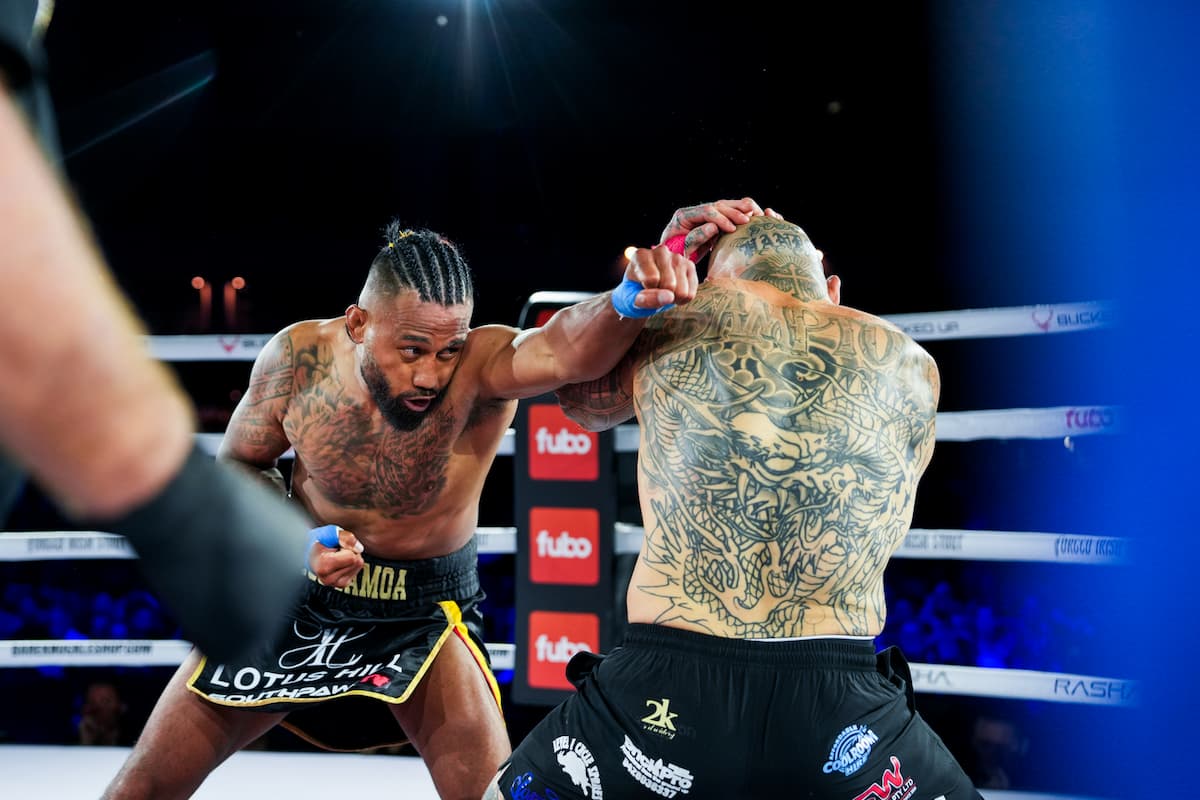 Hunter Ioane throws a jab during his bout against Luke Bampton