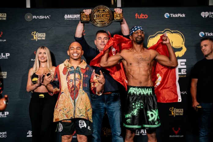 Jamel Herring and John Dodson at the BKFC 95 weigh-in