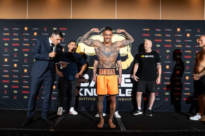 Josh Kuhne during the weigh-in in Townsville, Queensland