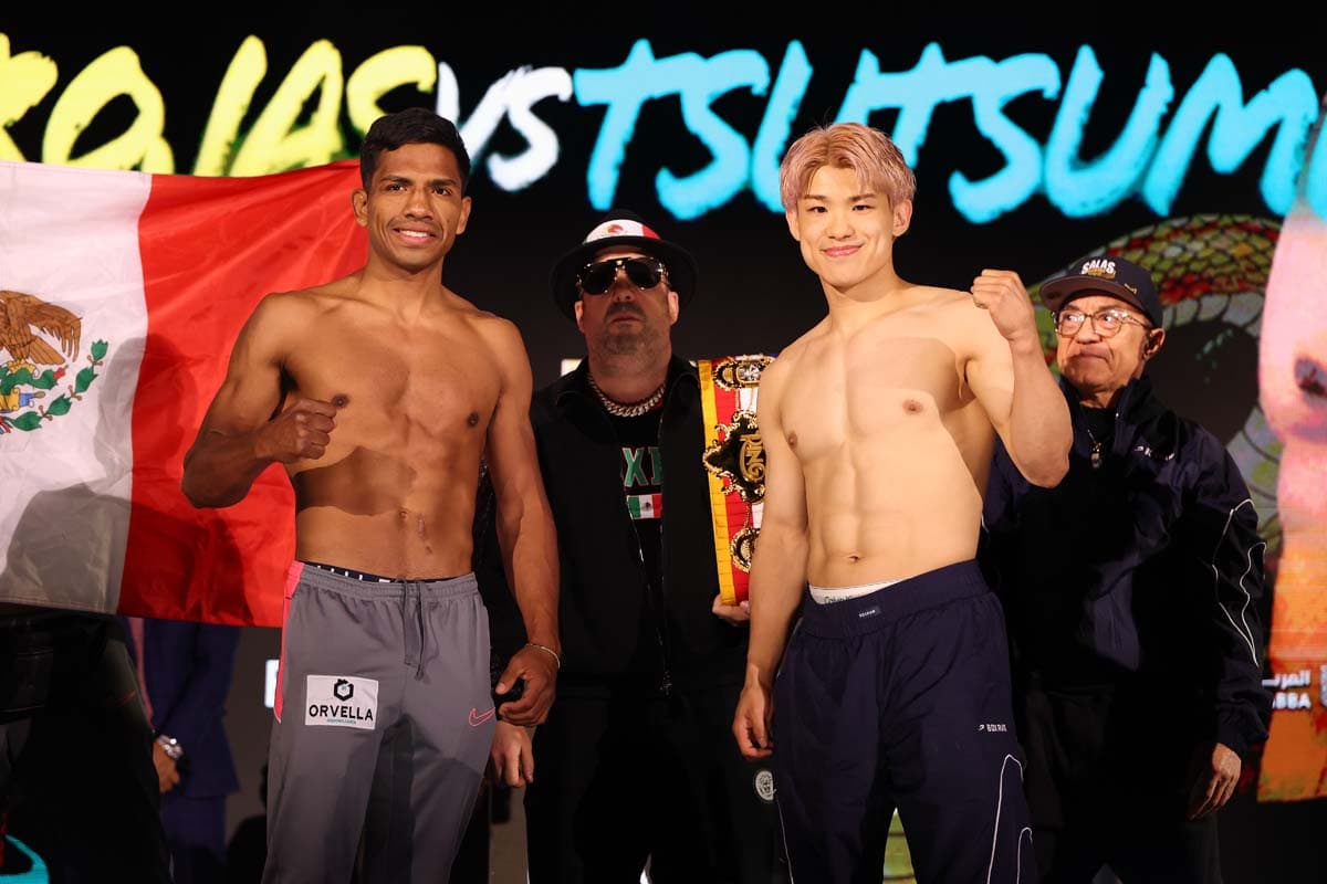 Raymundo Rojas Garcia and Reito Tsutsumi during the weigh-in