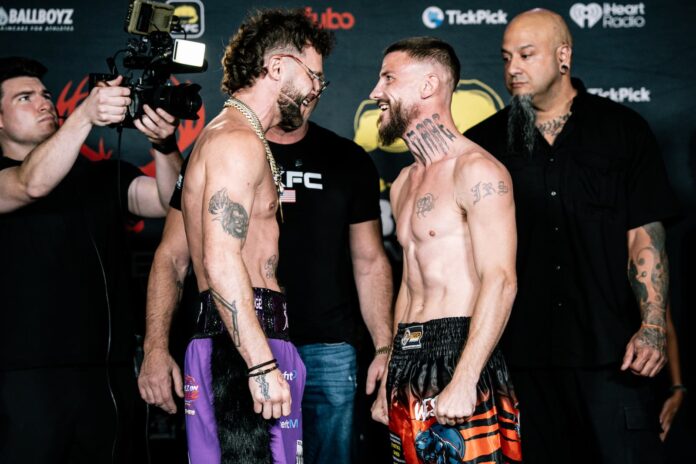 Ryan Reber and Justin Street face off at the BKFC Clearwater weigh-in