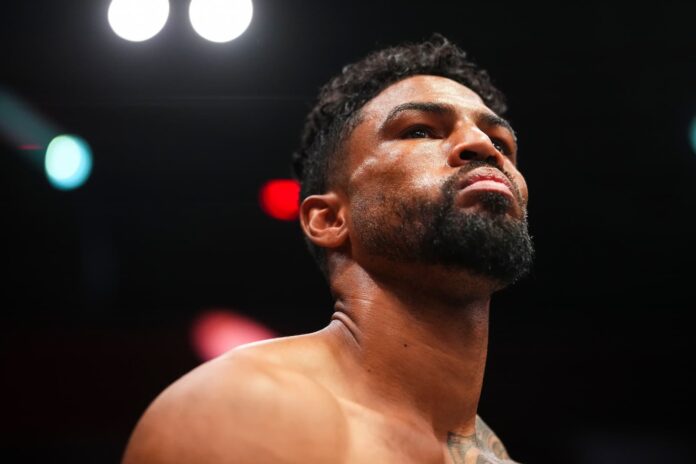 Shane Mosley Jr during his bout against Serhii Bohachuk at Zuffa Boxing 6 at Meta APEX
