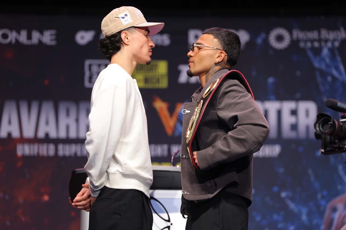 Steven Navarro and Emanuel Moreno face off during a press conference