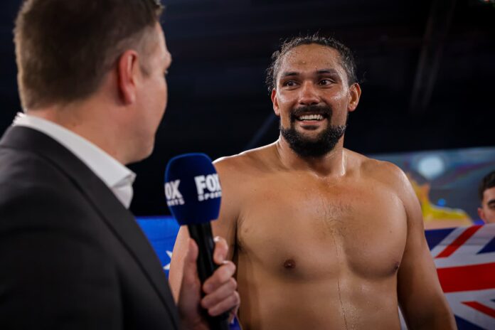 Teremoana Teremoana speaks during his post-fight interview following his victory over DeAndre Savage
