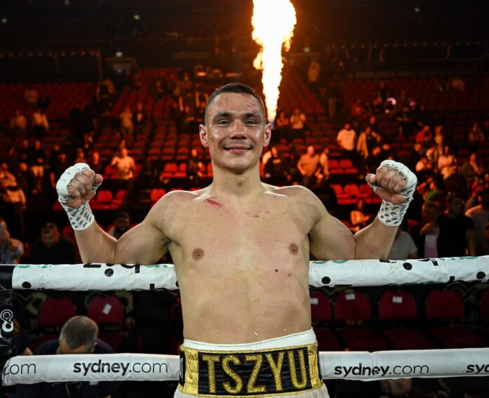 Tim Tszyu in the ring following his victory over Errol Spence Jr.